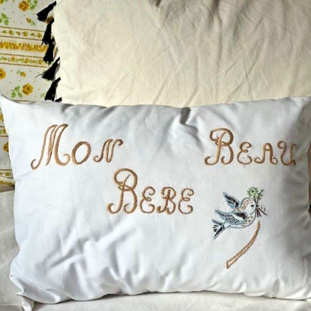 Hand embroidered French style heirloom baby‎ Nursery pillow brand new home decor